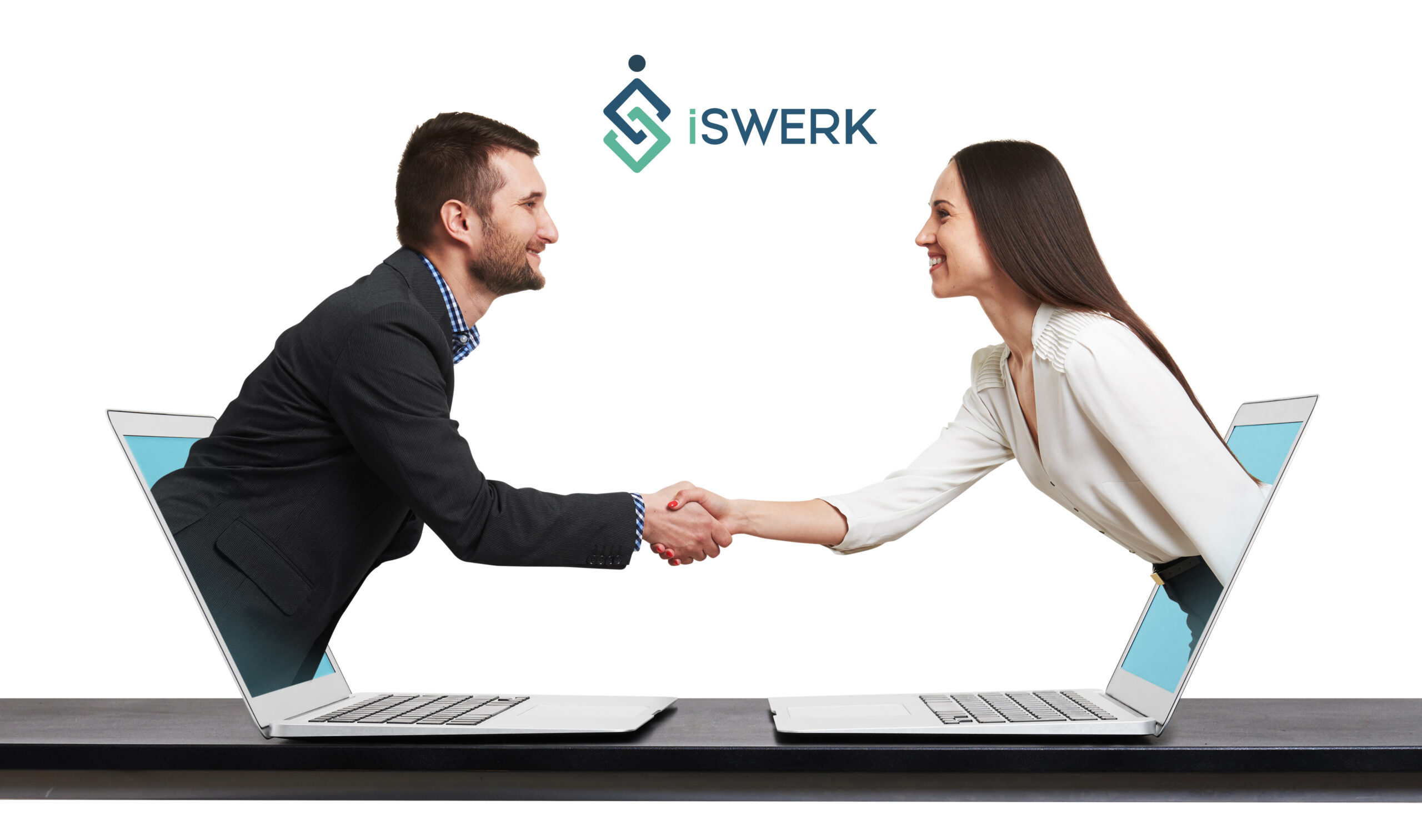 Remote Work - A business owner shaking the hand of iSWerk representative through the screen.
