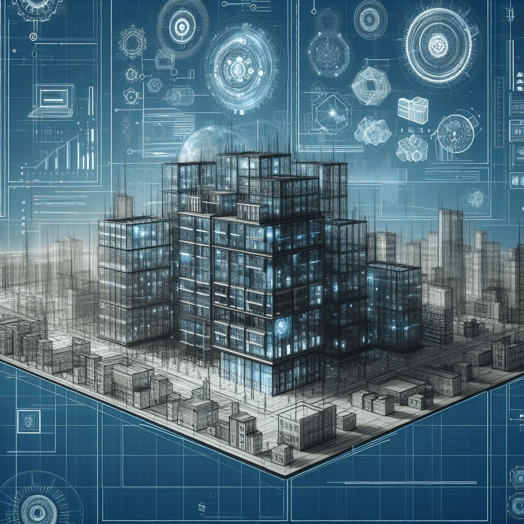 Blueprint of a modular construction on top of buildings