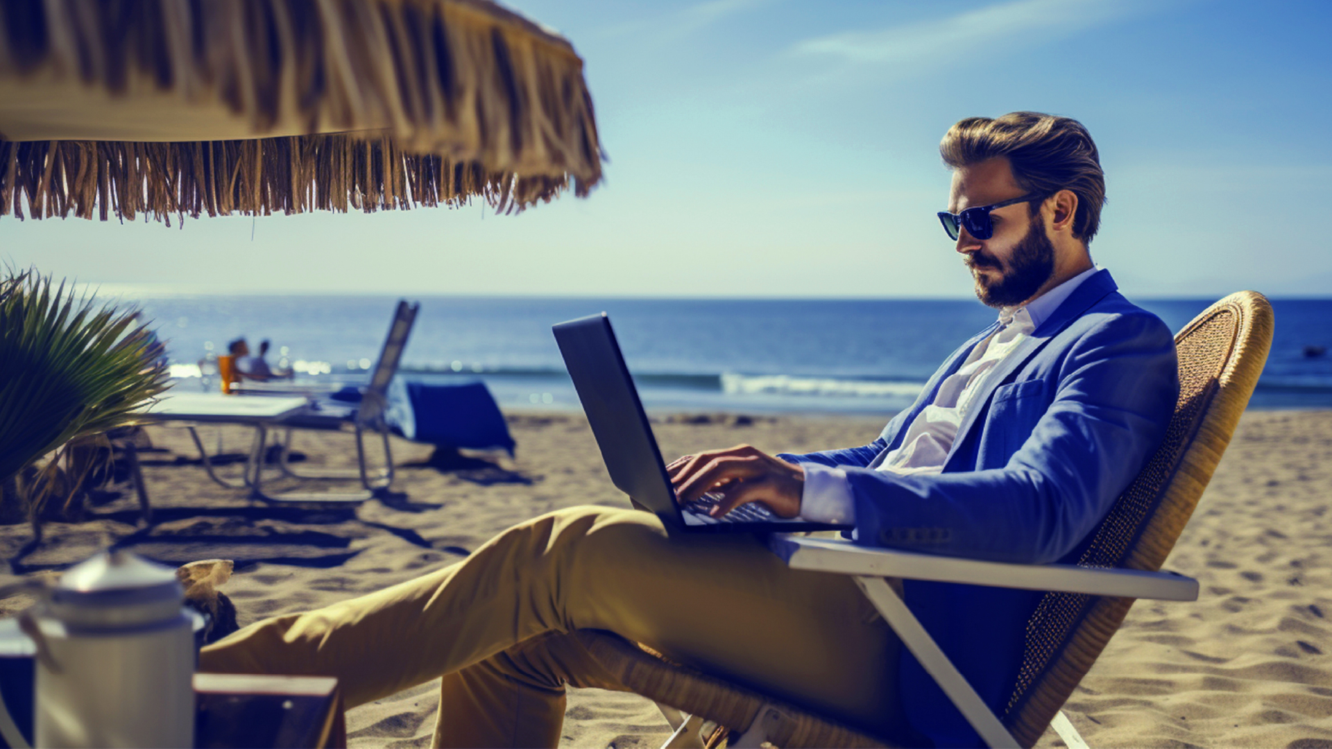 Remote Work - A CEO conducting a meeting while at the beach - iSwerk.ph Remote Work - A CEO conducting a meeting while at the beach - iSwerk.ph