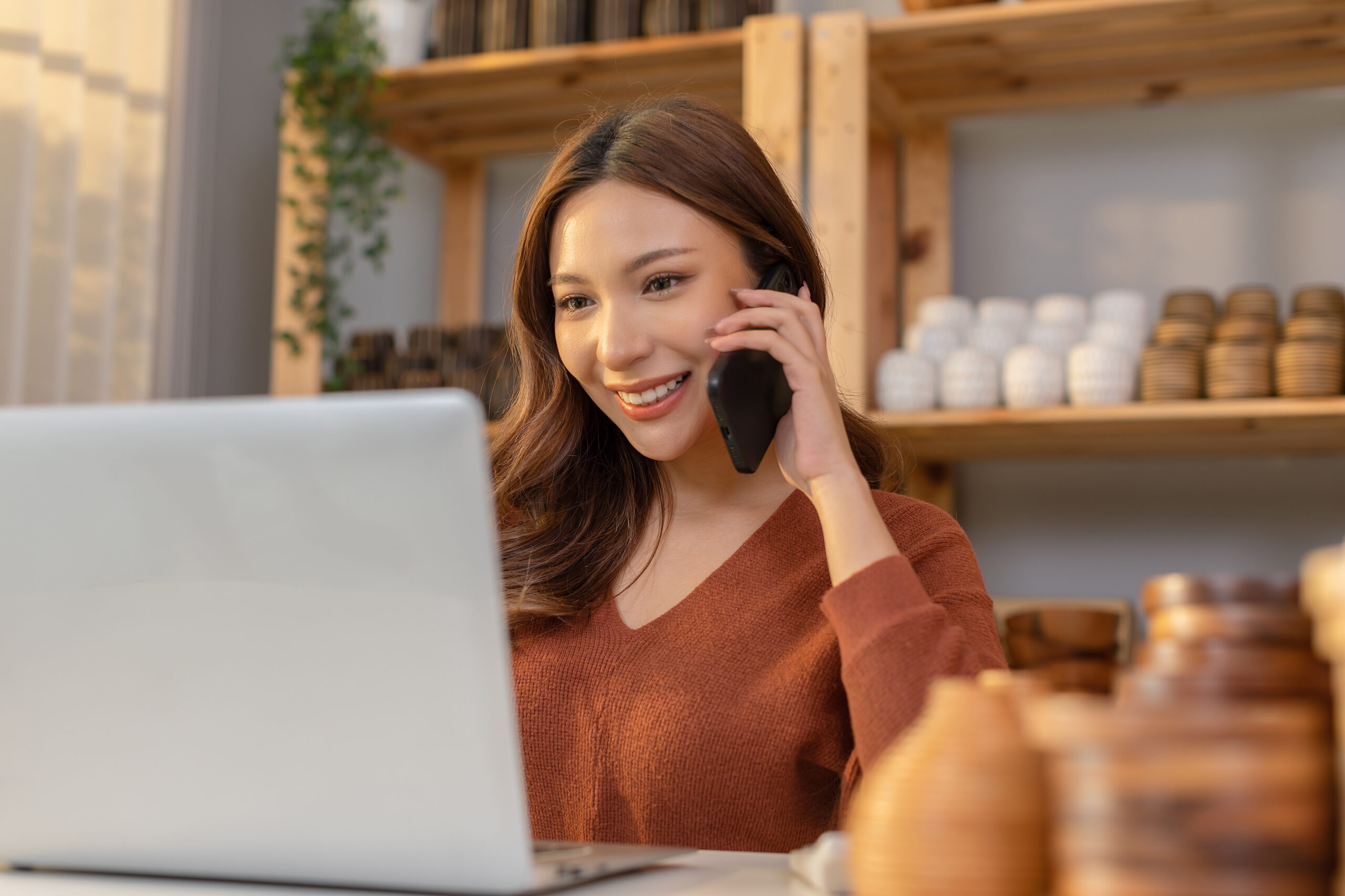Remote Work - An owner talking with customers Remote Work - An owner talking with customers