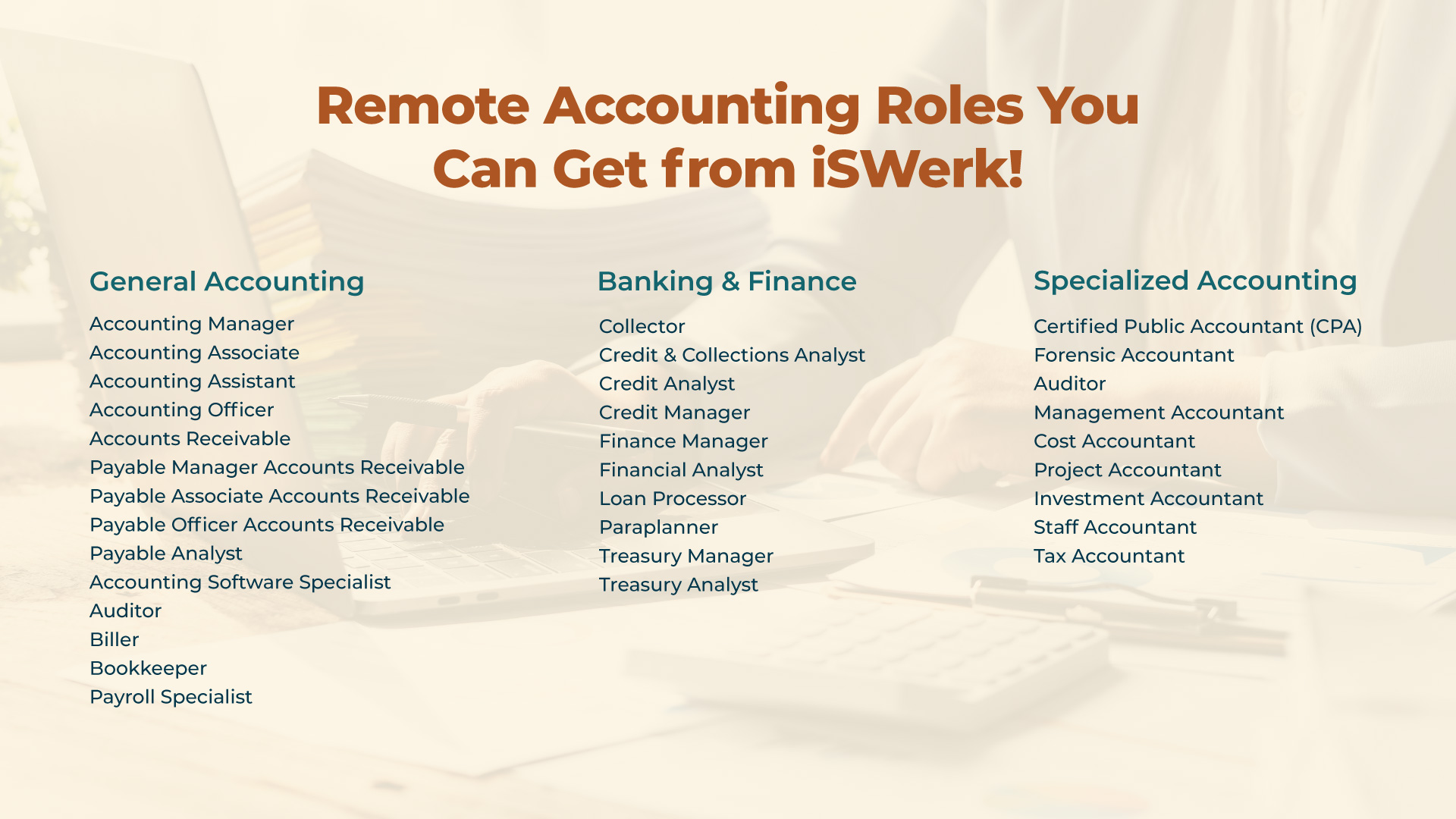 Remote Work - Remote Accounting Roles You Can Get from iSWerk Remote Work - Remote Accounting Roles You Can Get from iSWerk