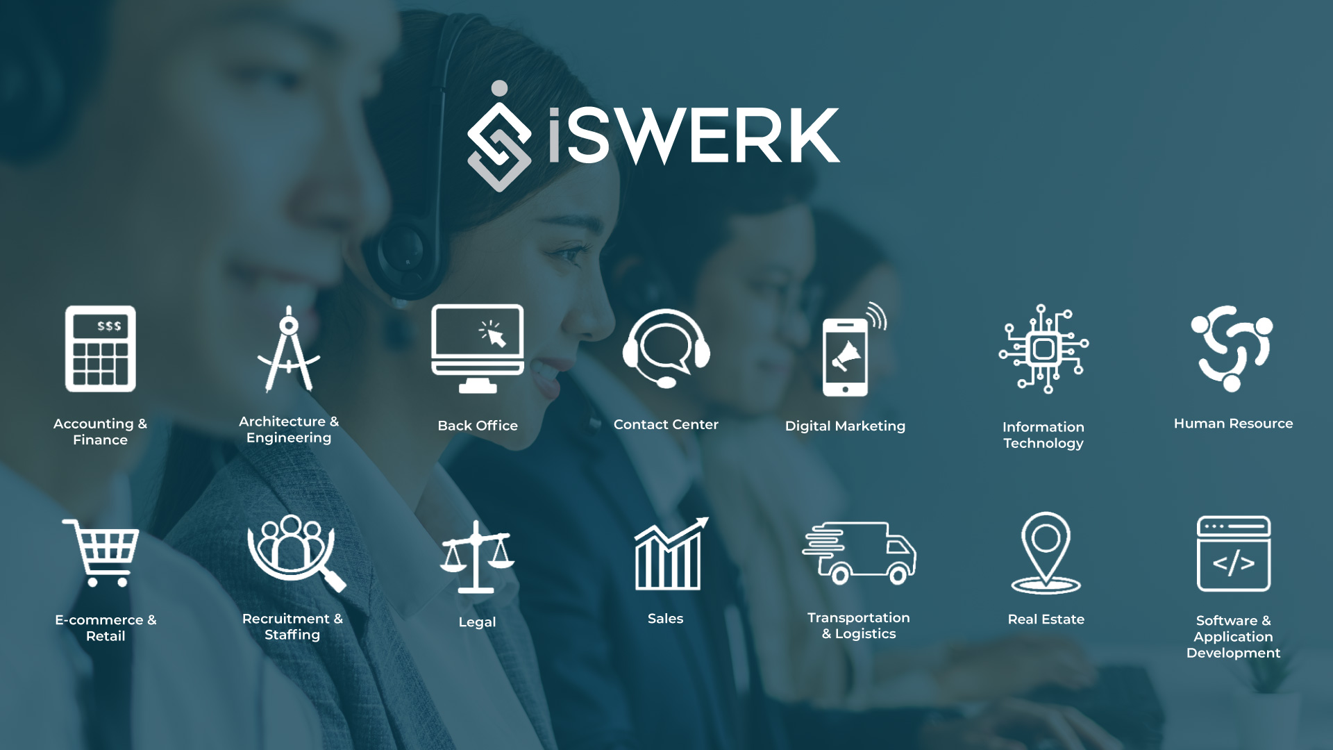Remote Work-iSWerk logo with industries we serve - Remote Staffing Remote Work-iSWerk logo with industries we serve - Remote Staffing