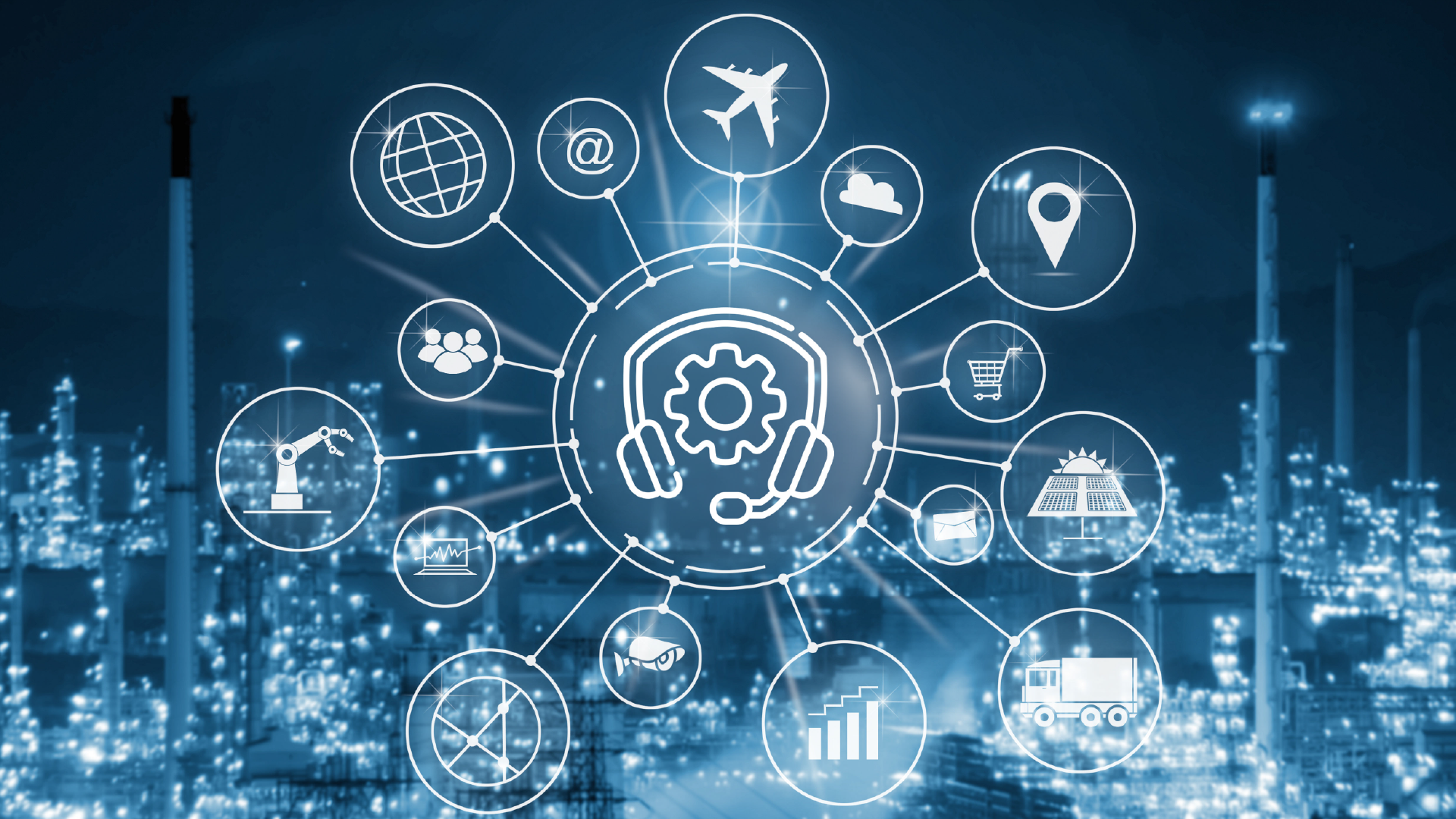 Remote Work- Tech support in the middle of multiple industry symbols-iSwerk Remote Work- Tech support in the middle of multiple industry symbols-iSwerk