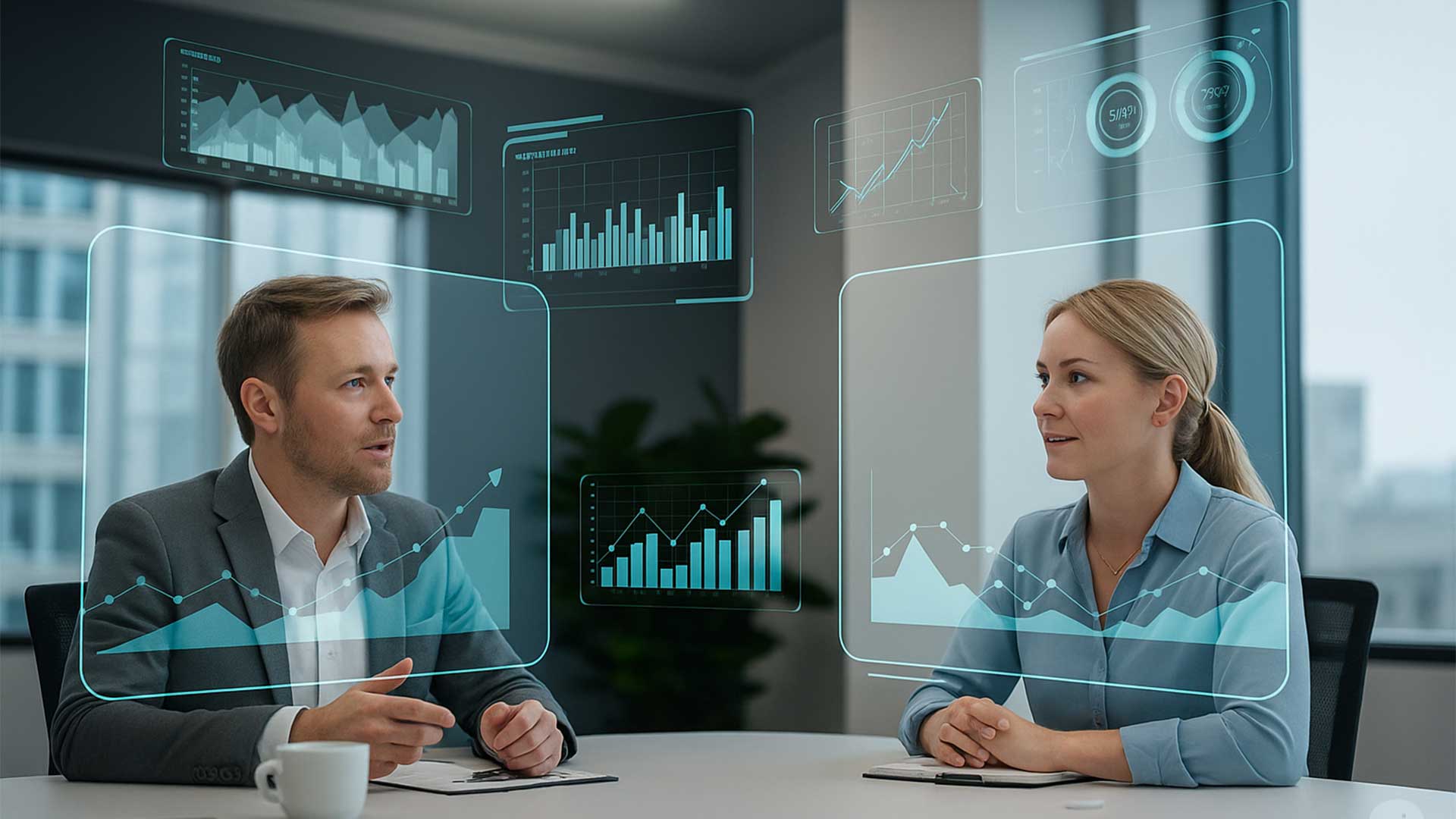Remote Staffing- A virtual meeting scene with two leaders discussing - iSwerk